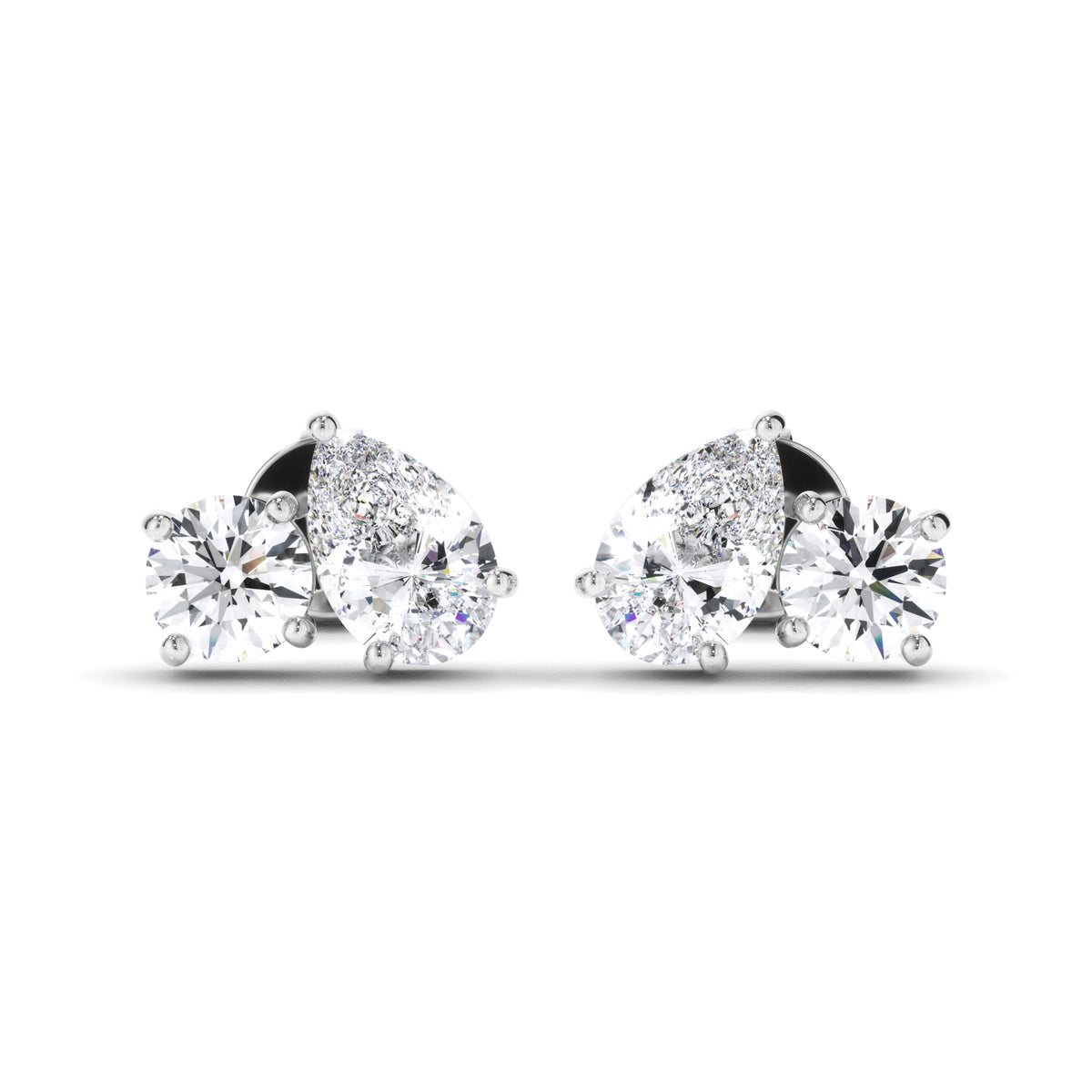 Penrose - Pear & Round Brilliant Cut Diamond Toi et Moi Stud Earrings