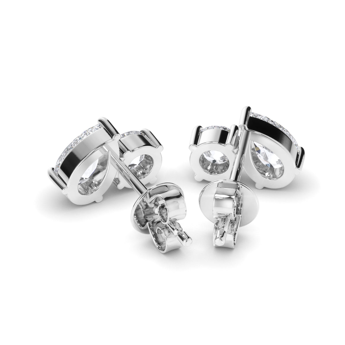 Penrose - Pear & Round Brilliant Cut Diamond Toi et Moi Stud Earrings