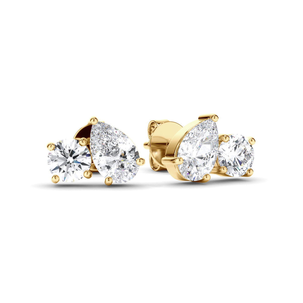 Penrose - Pear & Round Brilliant Cut Diamond Toi et Moi Stud Earrings