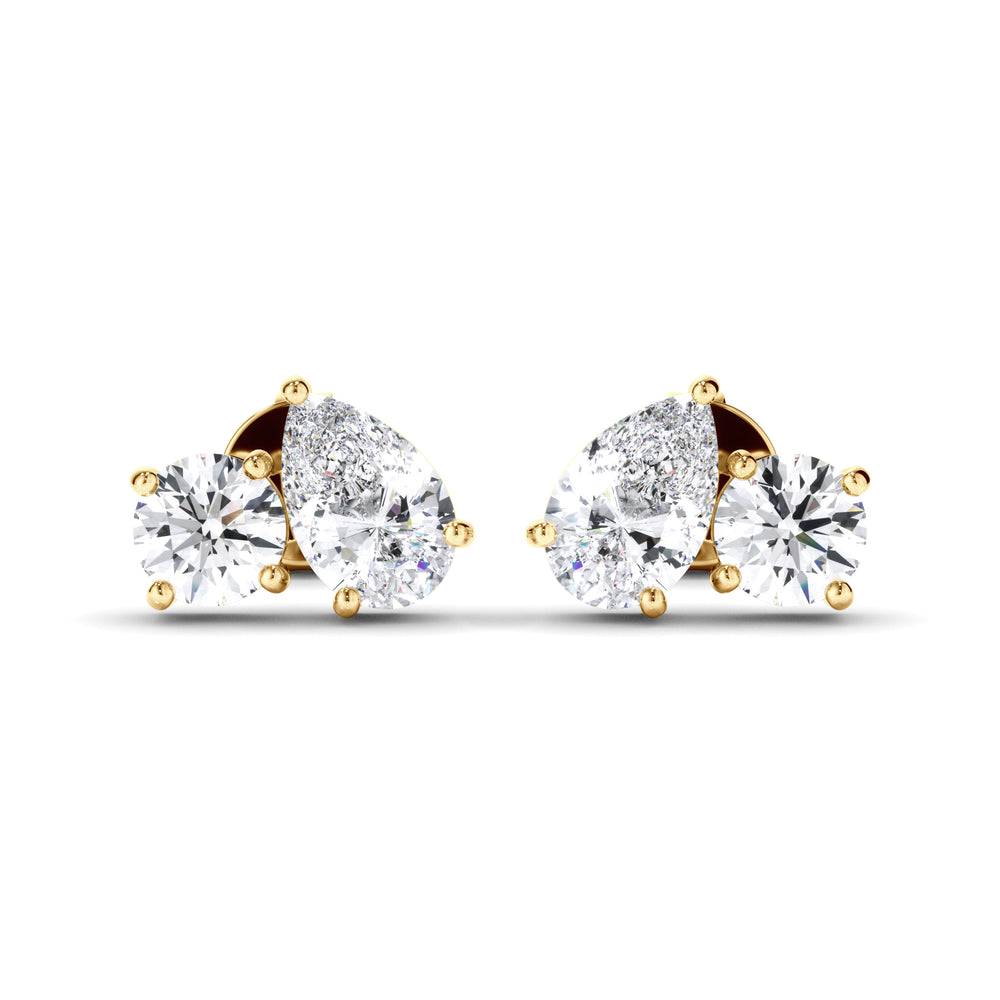 Penrose - Pear & Round Brilliant Cut Diamond Toi et Moi Stud Earrings