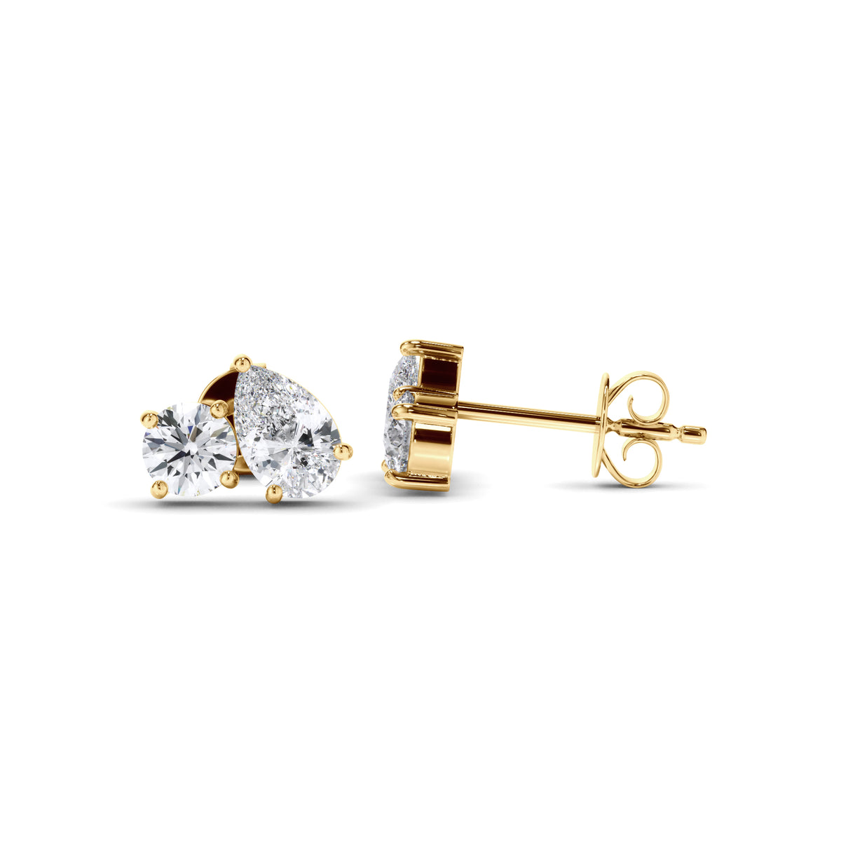 Penrose - Pear & Round Brilliant Cut Diamond Toi et Moi Stud Earrings
