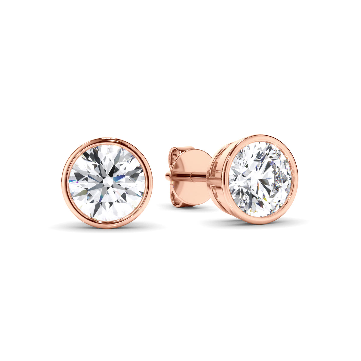 Constance - Round Brilliant Cut Diamond Bezel Set Stud Earrings