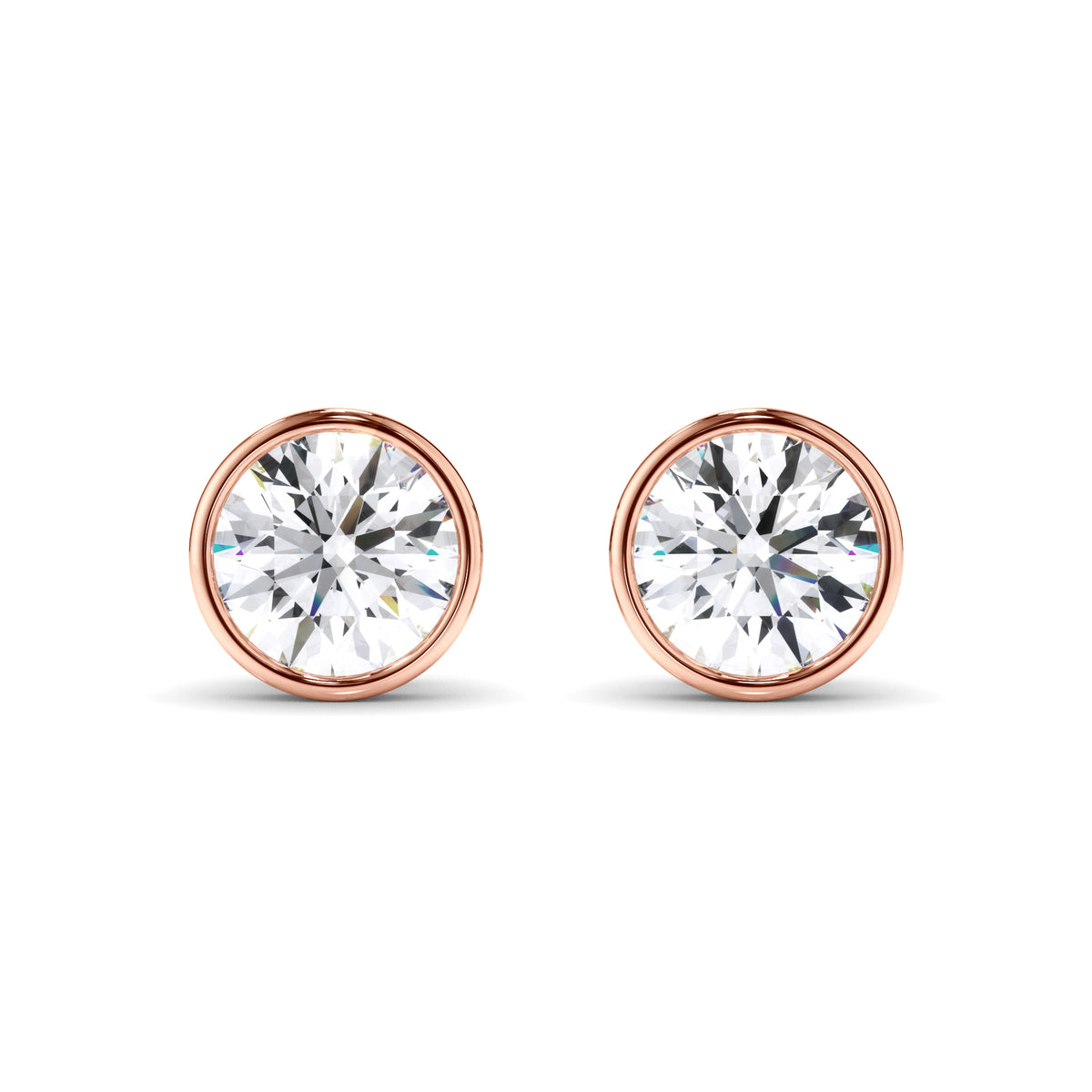 Constance - Round Brilliant Cut Diamond Bezel Set Stud Earrings