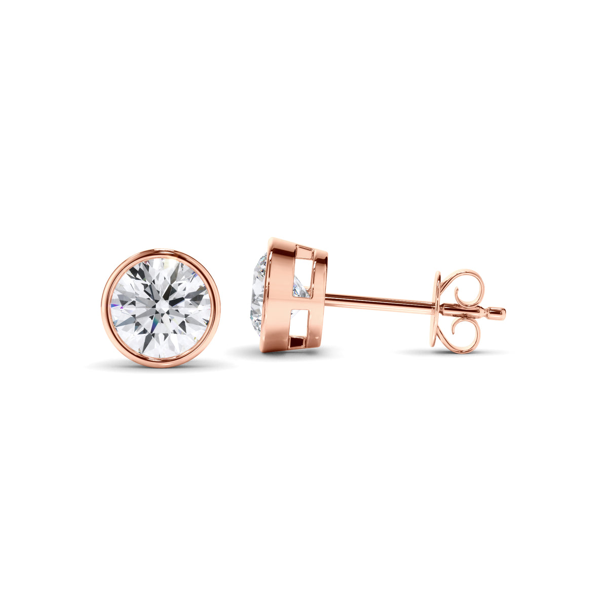 Constance - Round Brilliant Cut Diamond Bezel Set Stud Earrings