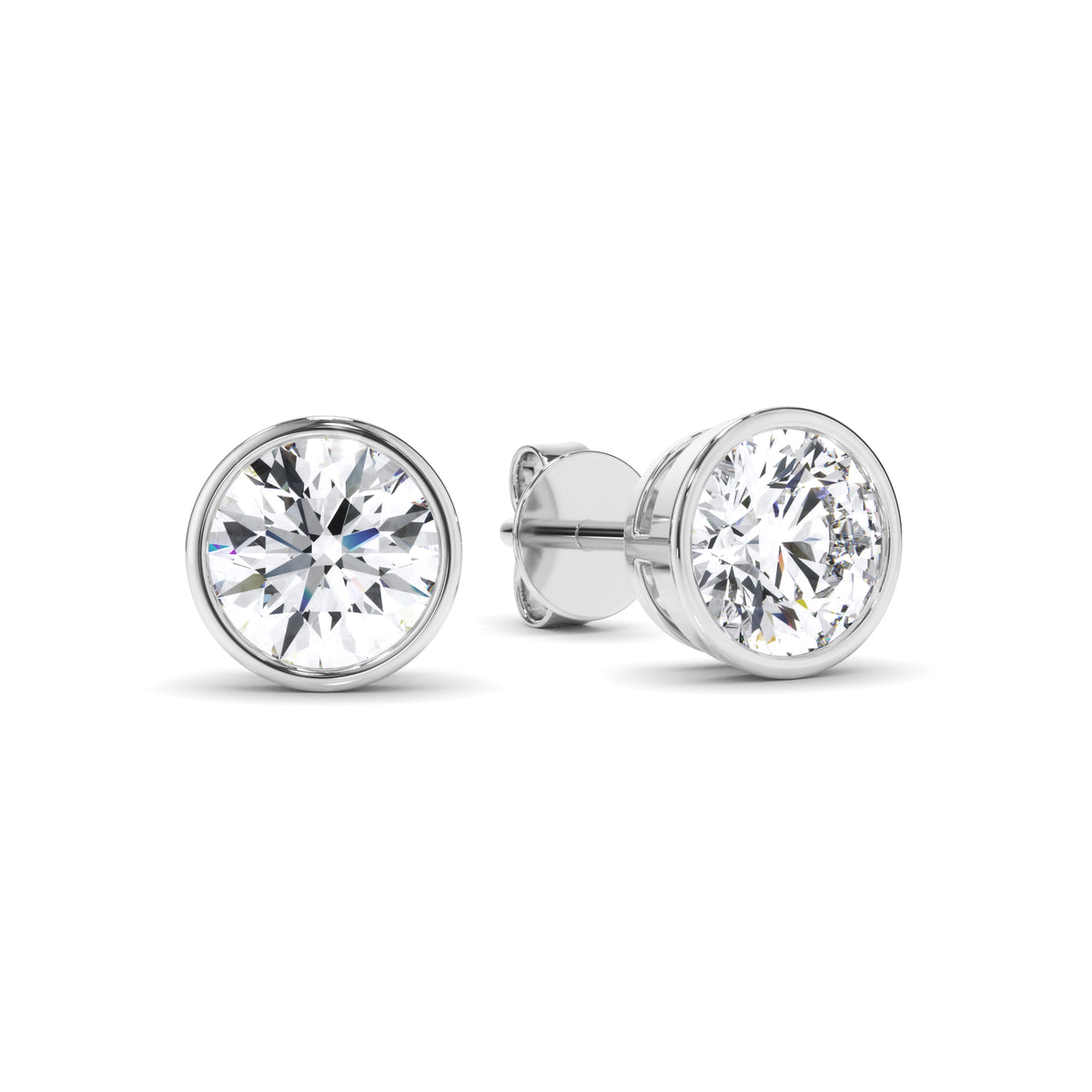 Constance - Round Brilliant Cut Diamond Bezel Set Stud Earrings