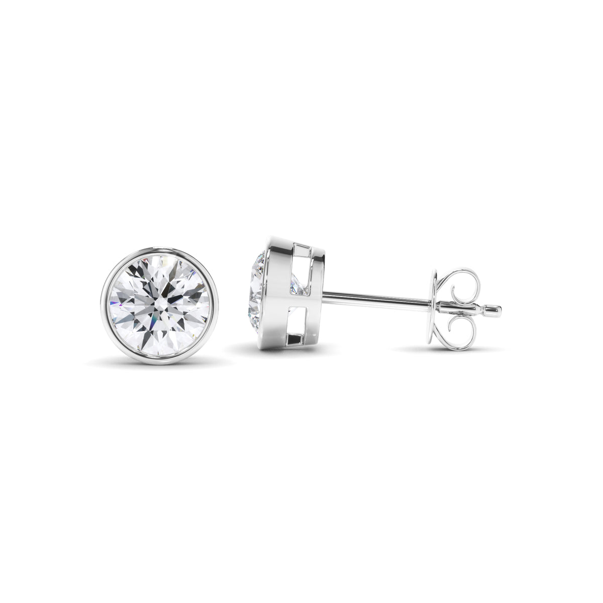 Constance - Round Brilliant Cut Diamond Bezel Set Stud Earrings