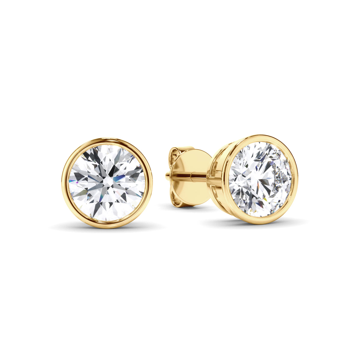 Constance - Round Brilliant Cut Diamond Bezel Set Stud Earrings