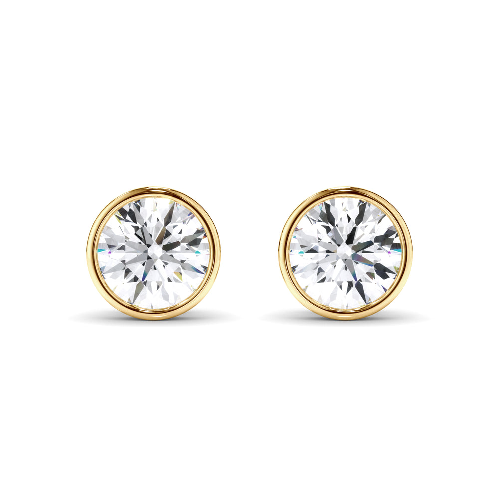 Constance - Round Brilliant Cut Diamond Bezel Set Stud Earrings