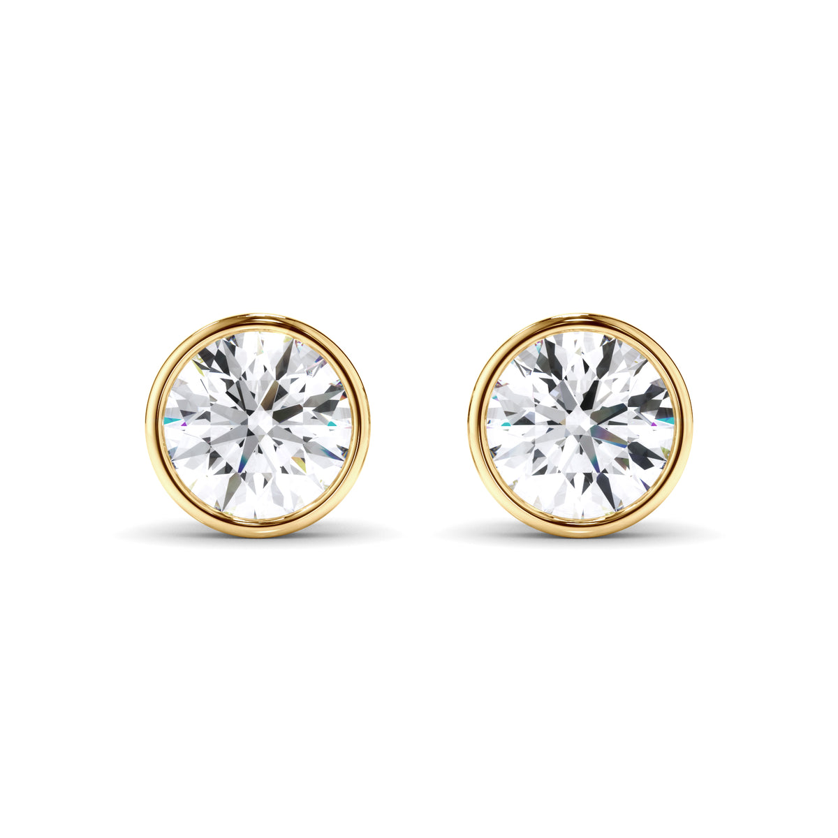 Constance - Round Brilliant Cut Diamond Bezel Set Stud Earrings