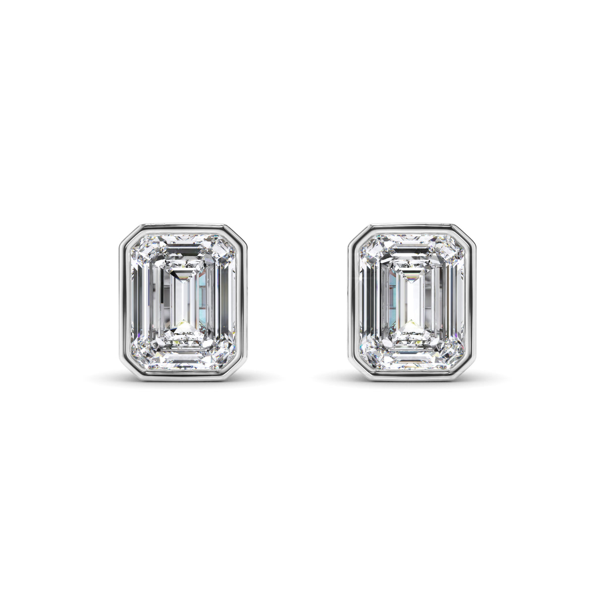 Violet - Emerald Cut Diamond Bezel Set Stud Earrings