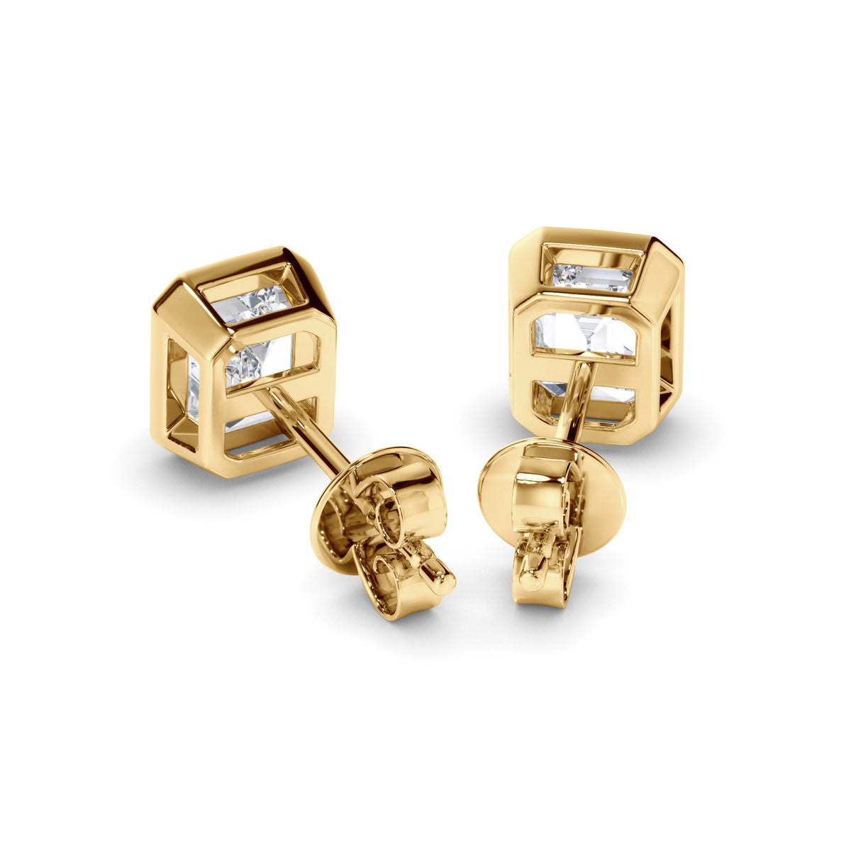 Violet - Emerald Cut Diamond Bezel Set Stud Earrings