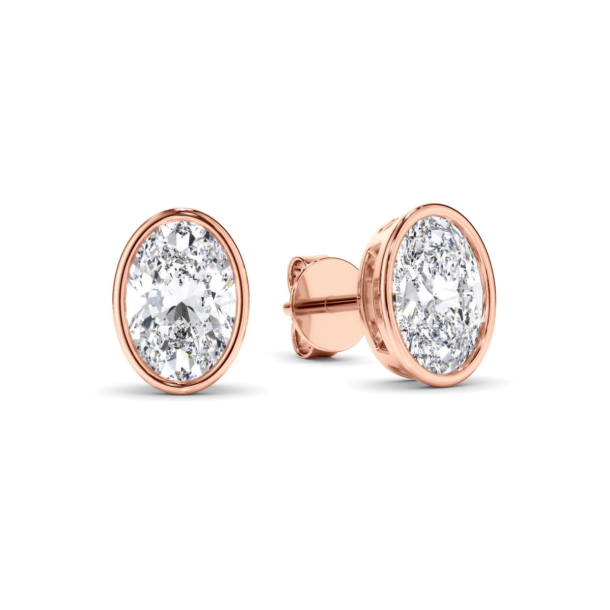 Blaise - Oval Cut Diamond Bezel Set Stud Earrings