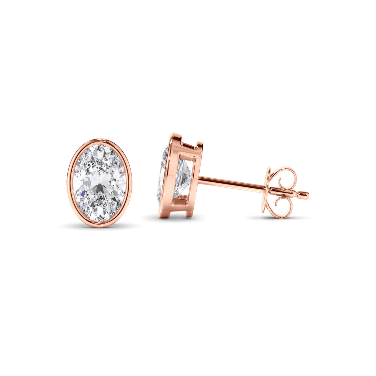 Blaise - Oval Cut Diamond Bezel Set Stud Earrings
