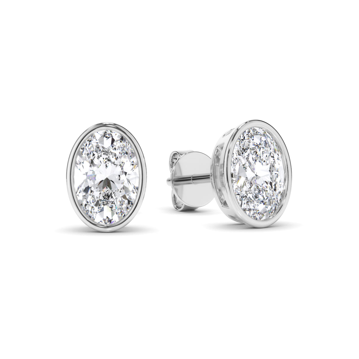 Blaise - Oval Cut Diamond Bezel Set Stud Earrings