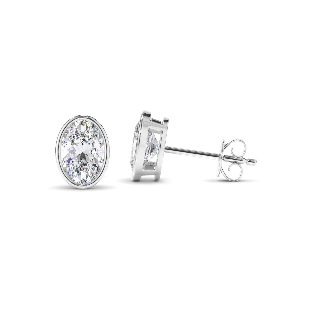 Blaise - Oval Cut Diamond Bezel Set Stud Earrings
