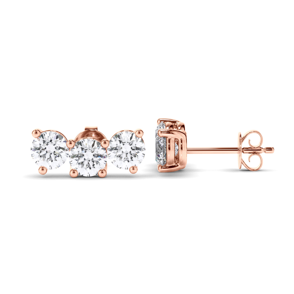 Hayley - Round Brilliant Cut 3-Stone Stud Earrings