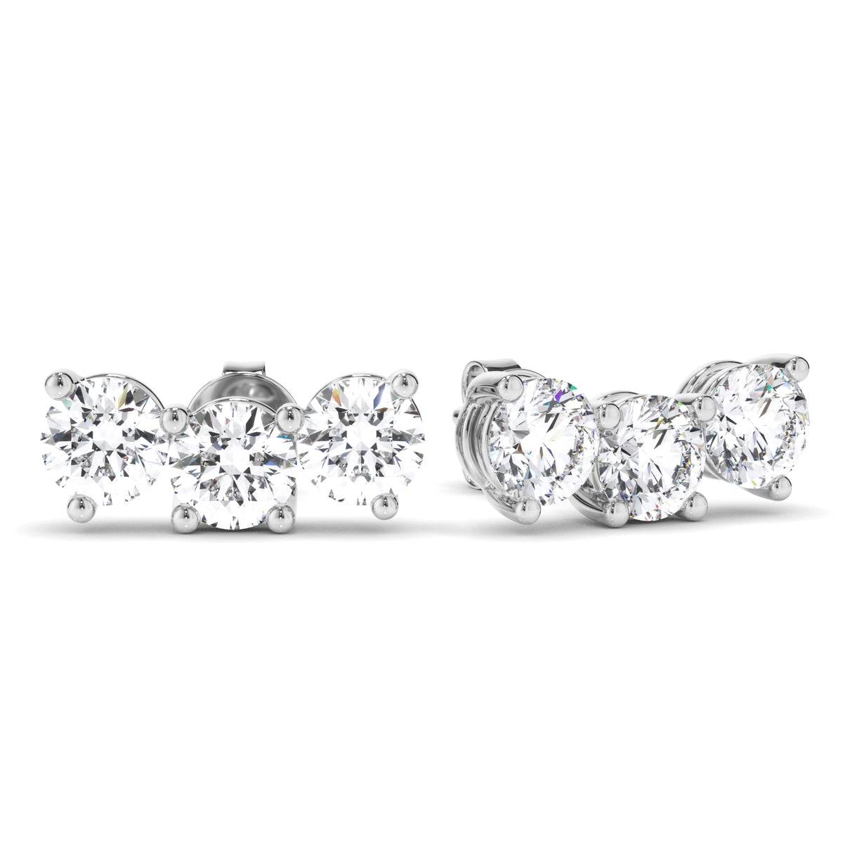 Hayley - Round Brilliant Cut 3-Stone Stud Earrings
