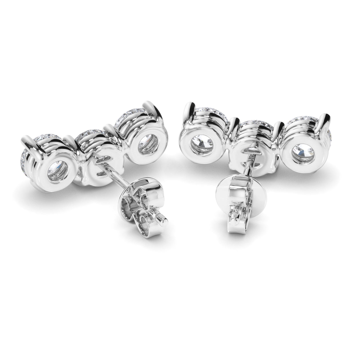 Hayley - Round Brilliant Cut 3-Stone Stud Earrings