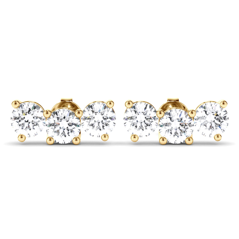Hayley - Round Brilliant Cut 3-Stone Stud Earrings