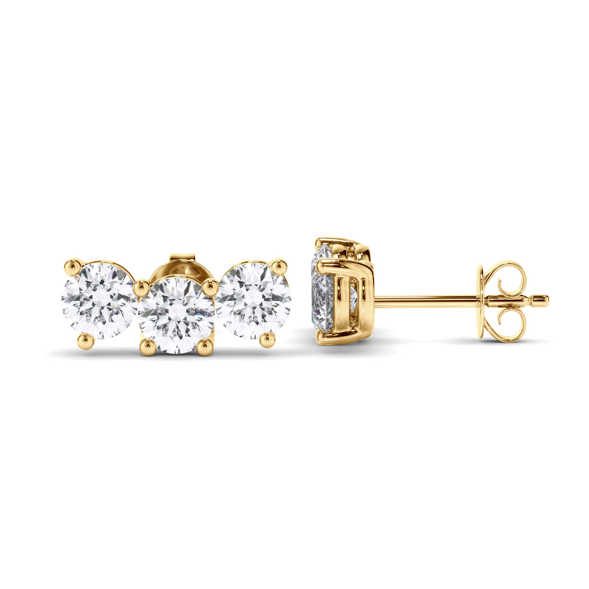 Hayley - Round Brilliant Cut 3-Stone Stud Earrings