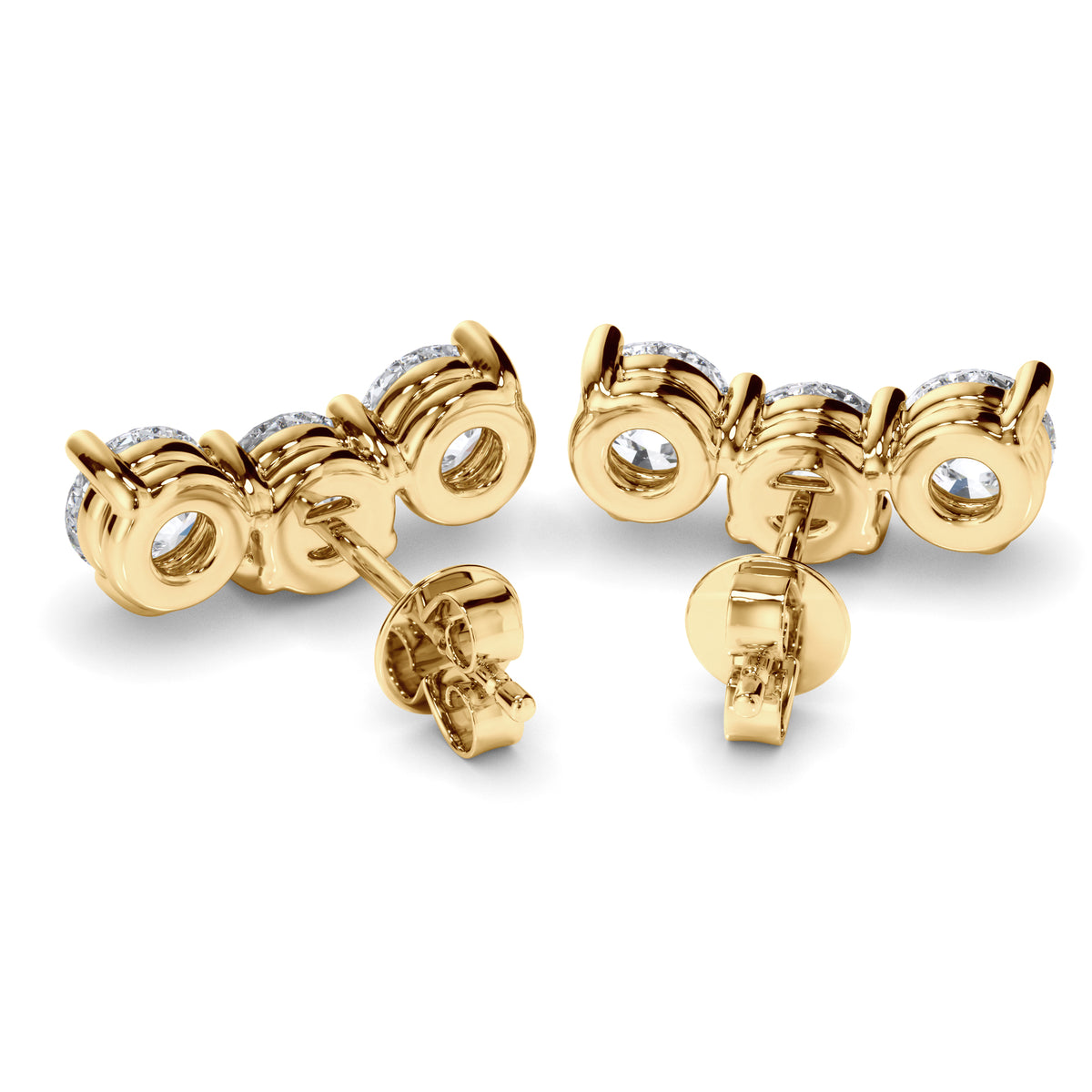 Hayley - Round Brilliant Cut 3-Stone Stud Earrings