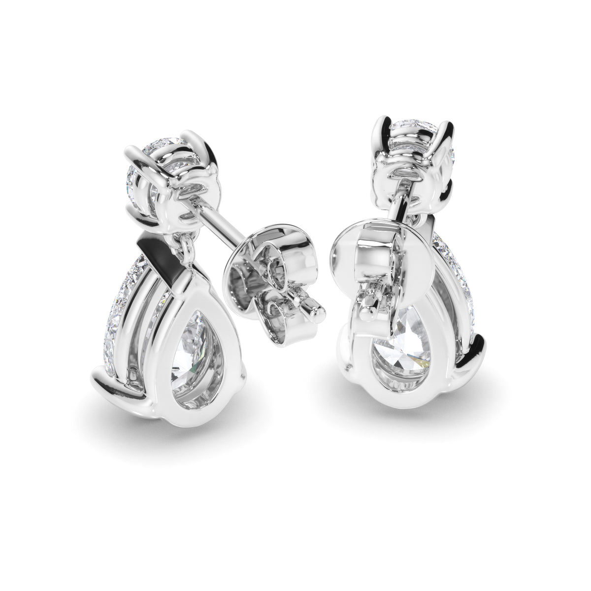 Inez - Pear & Round Brilliant Cut Diamond Drop Stud Earrings