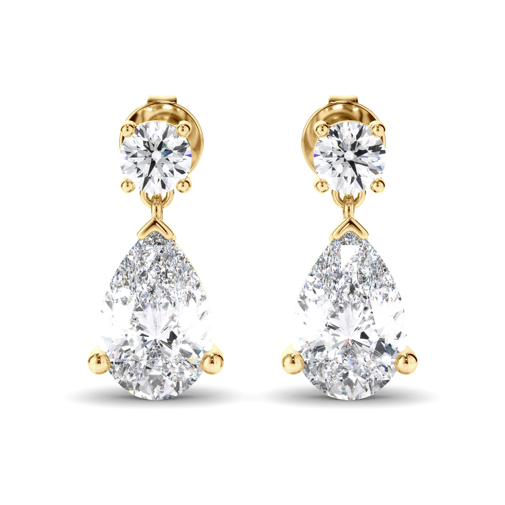 Inez - Pear & Round Brilliant Cut Diamond Drop Stud Earrings