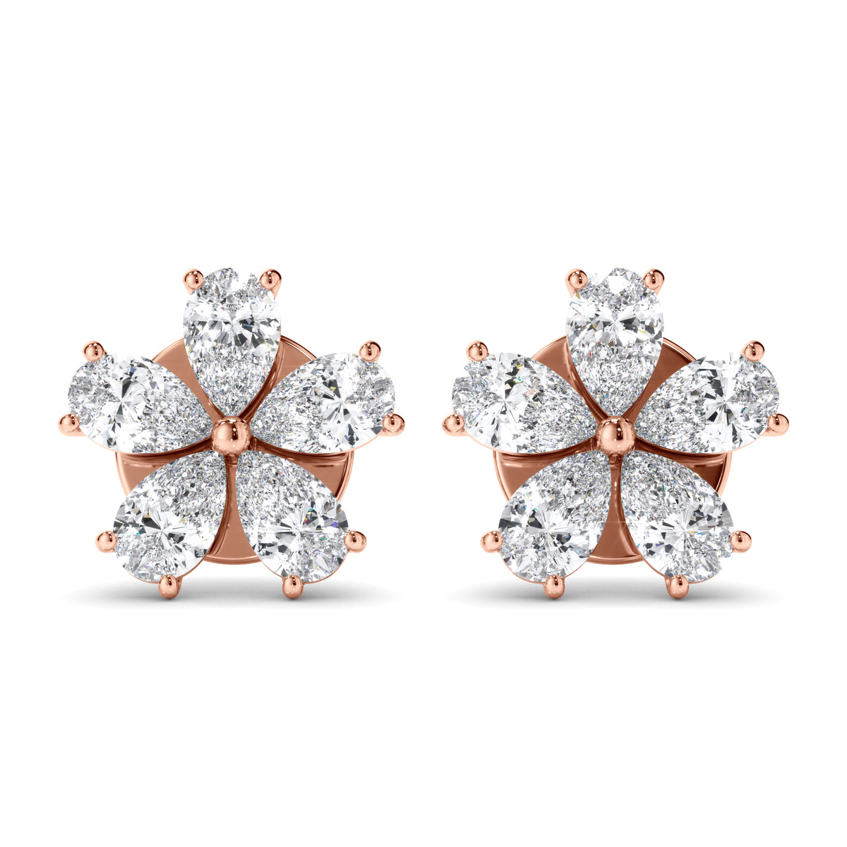 Flower - Pear Cut Diamond 5-Stone Stud Earrings