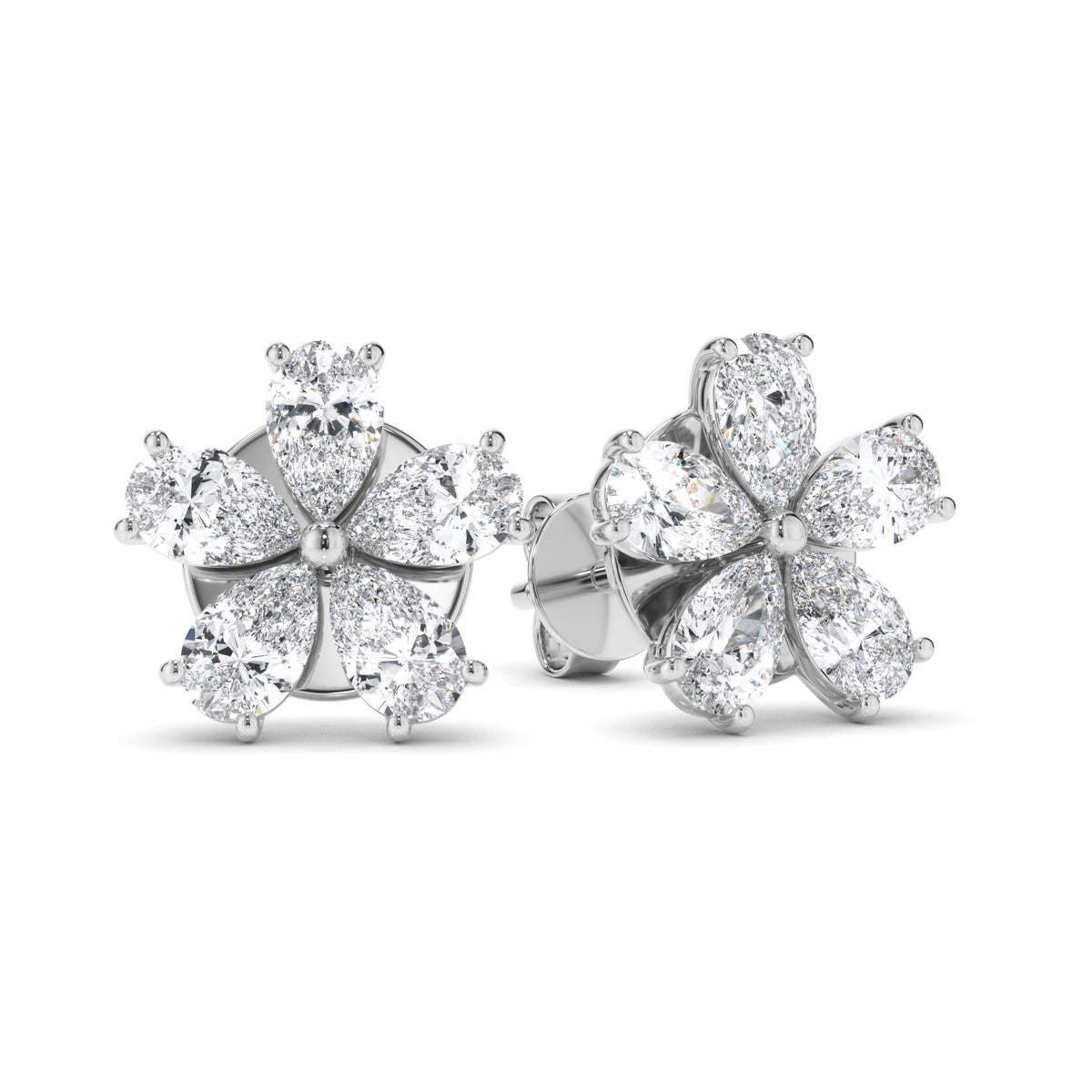 Flower - Pear Cut Diamond 5-Stone Stud Earrings