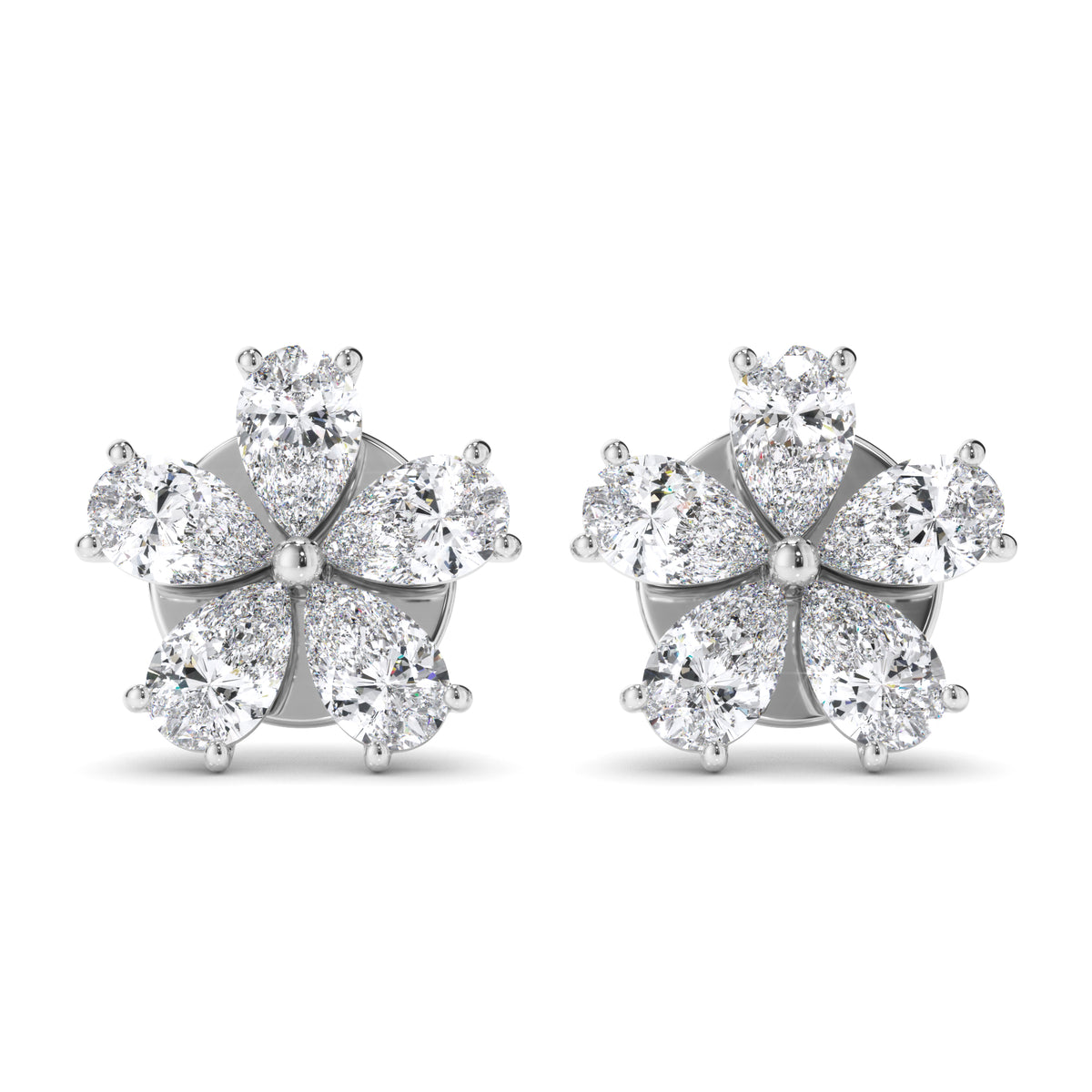 Flower - Pear Cut Diamond 5-Stone Stud Earrings