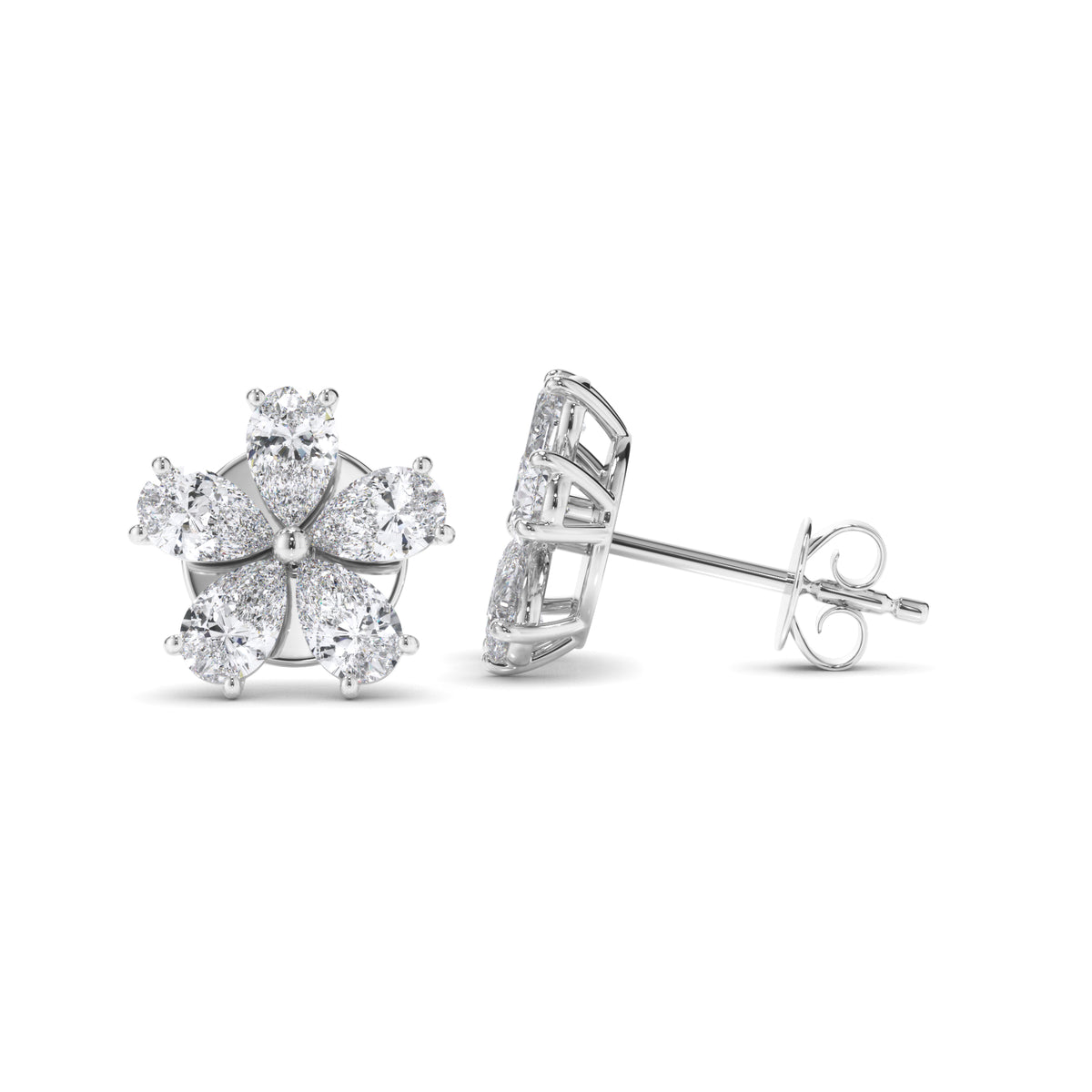 Flower - Pear Cut Diamond 5-Stone Stud Earrings