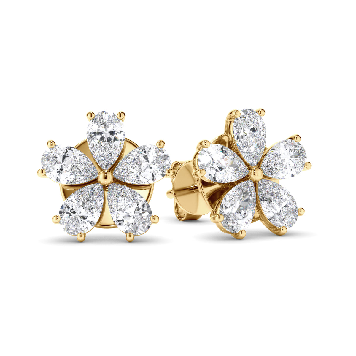 Flower - Pear Cut Diamond 5-Stone Stud Earrings