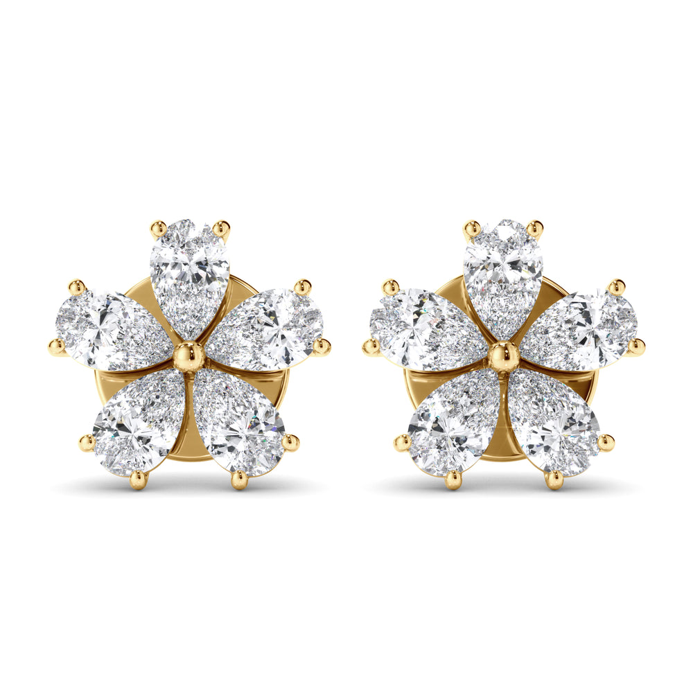Flower - Pear Cut Diamond 5-Stone Stud Earrings