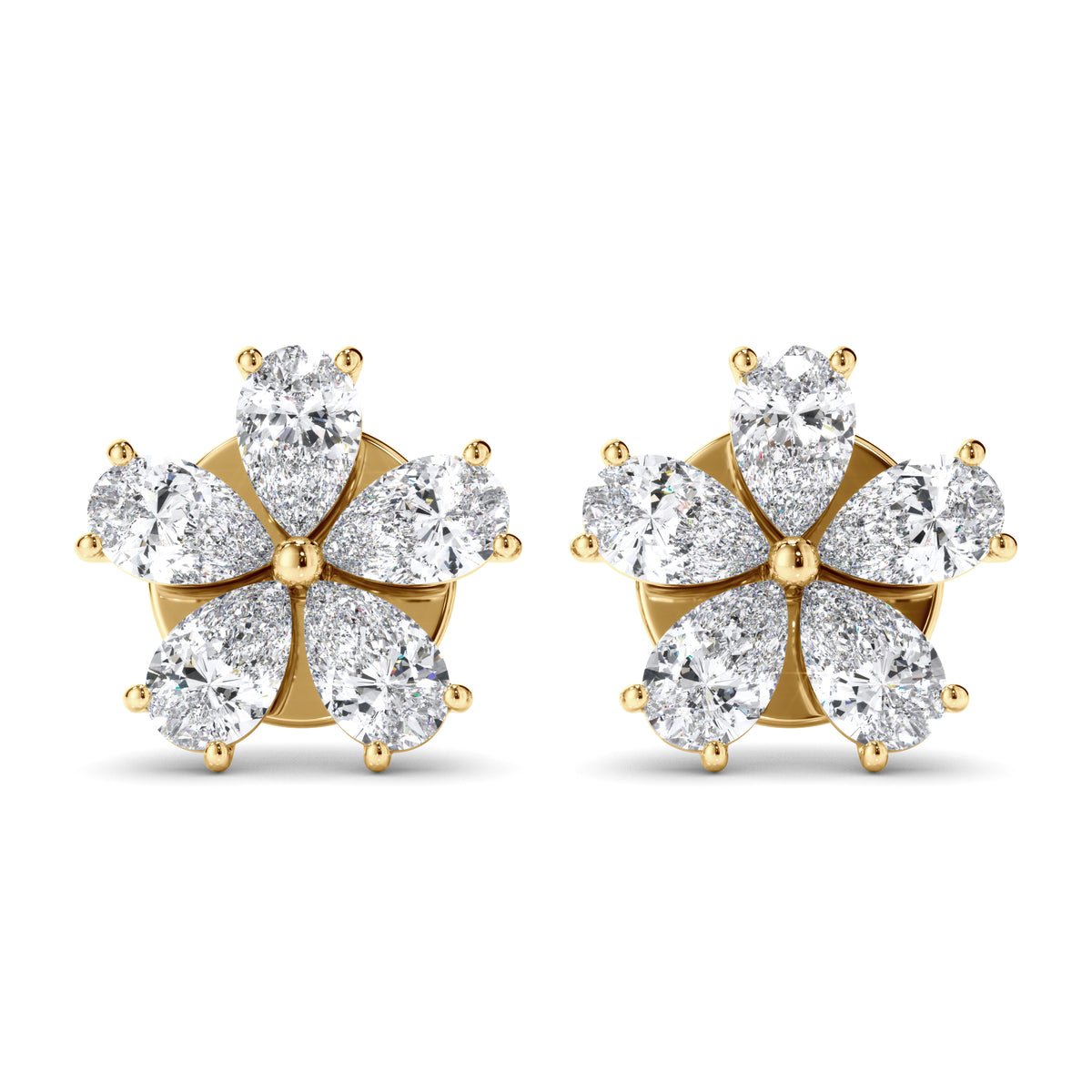 Flower - Pear Cut Diamond 5-Stone Stud Earrings
