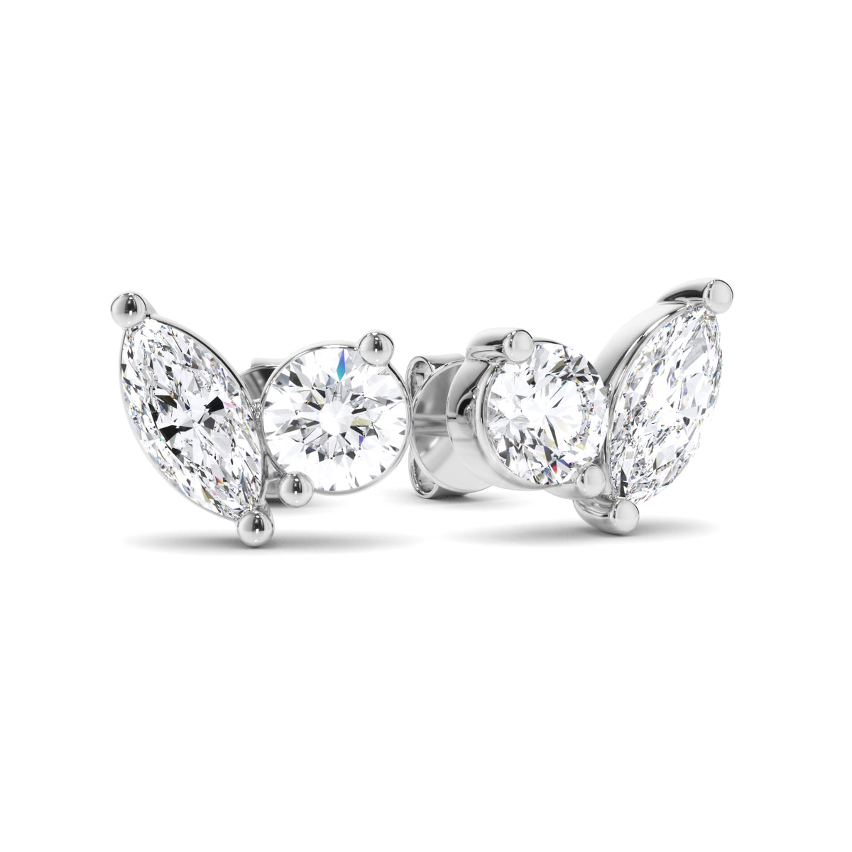 Flora - Marquise & Round Brilliant Cut Diamond Toi et Moi Stud Earrings