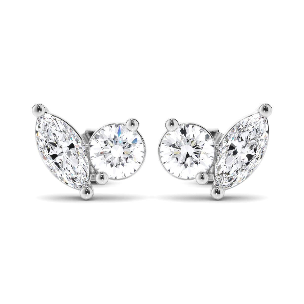 Flora - Marquise & Round Brilliant Cut Diamond Toi et Moi Stud Earrings