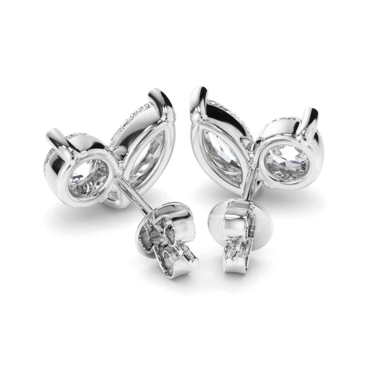Flora - Marquise & Round Brilliant Cut Diamond Toi et Moi Stud Earrings