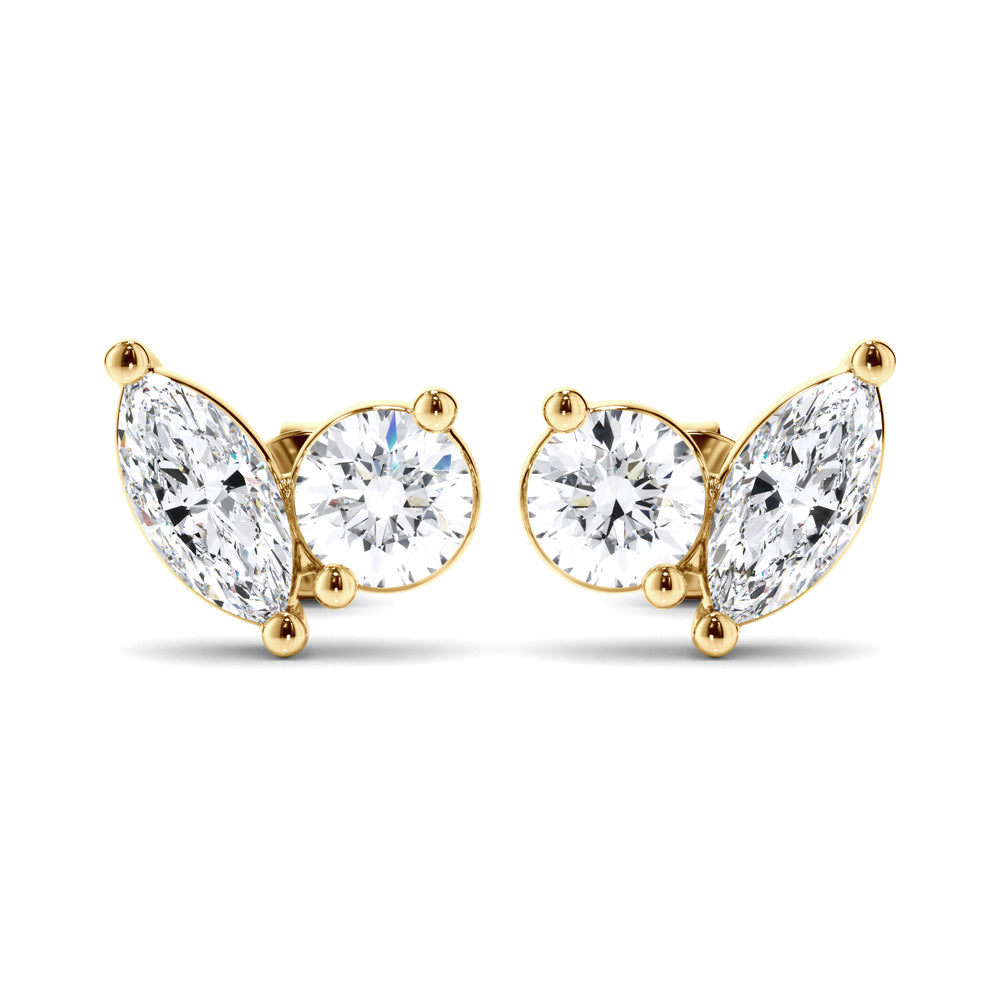 Flora - Marquise & Round Brilliant Cut Diamond Toi et Moi Stud Earrings