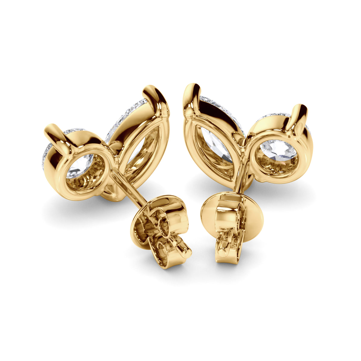 Flora - Marquise & Round Brilliant Cut Diamond Toi et Moi Stud Earrings