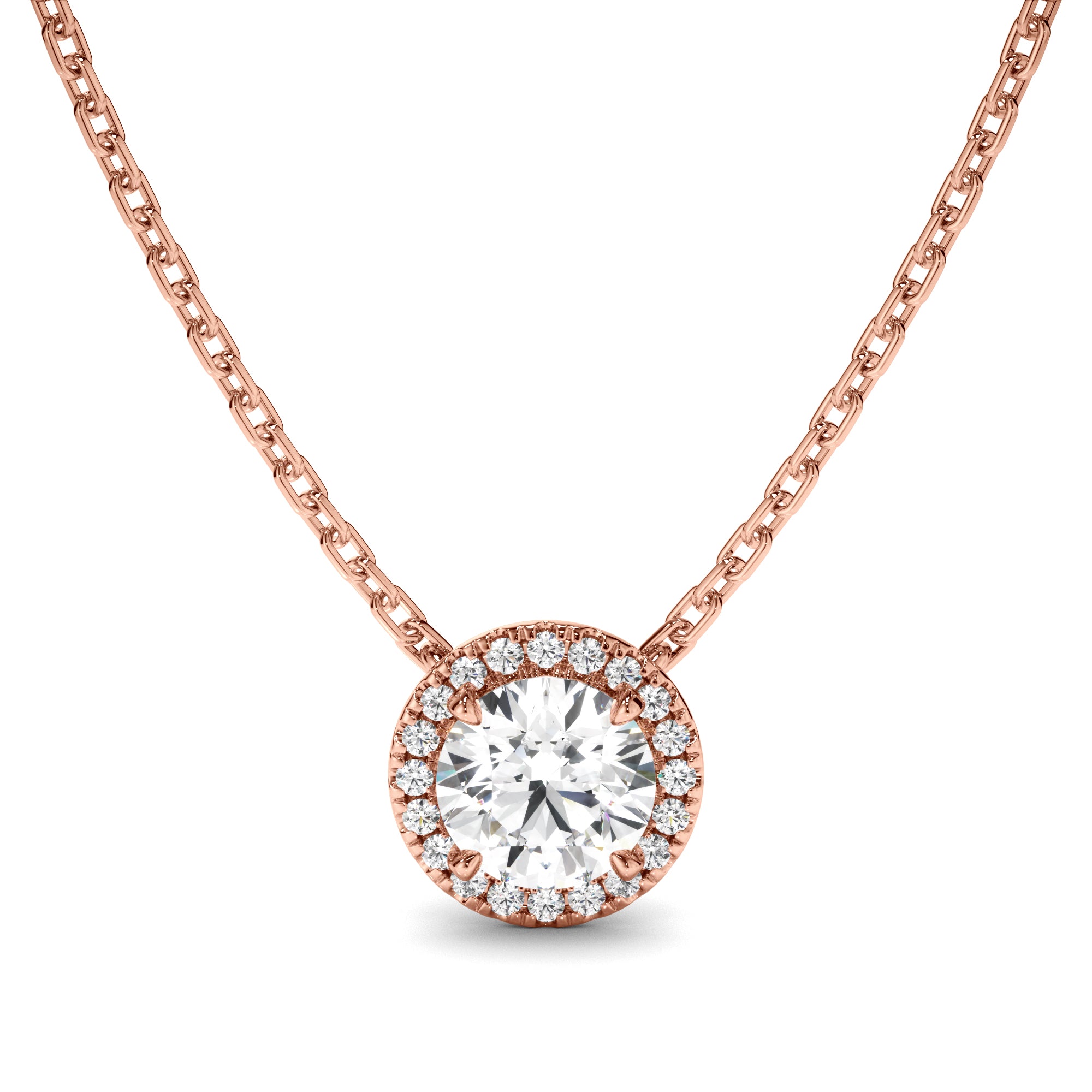 Eudora - Round Brilliant Cut Diamond Halo Necklet