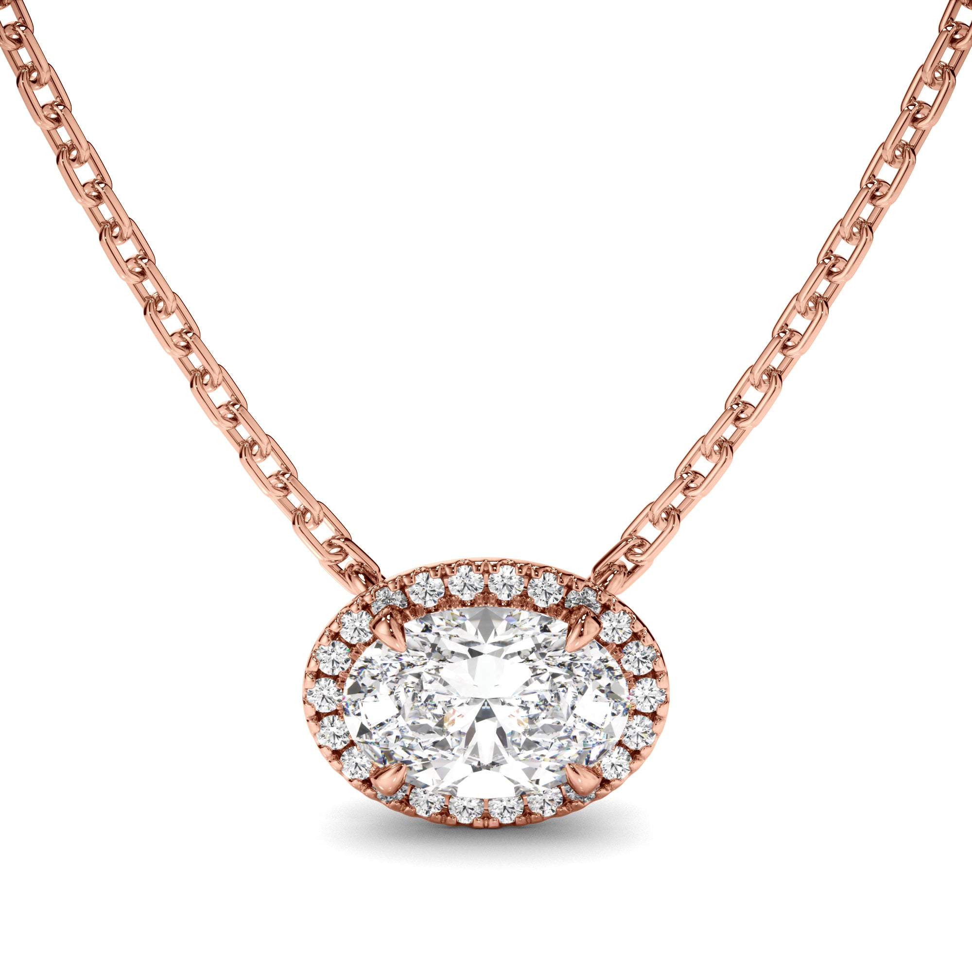 Florence - East West Oval Cut Diamond Halo Necklet