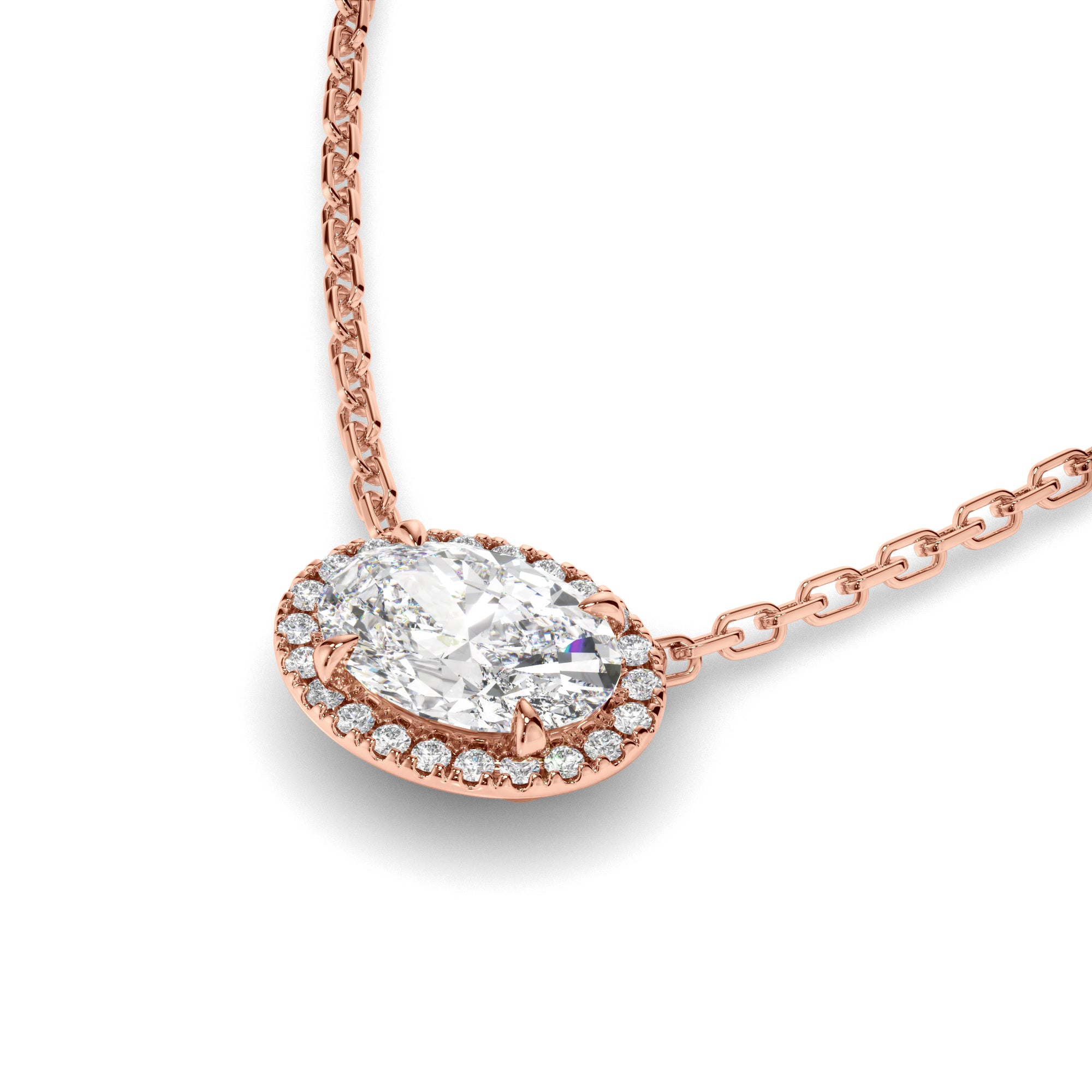 Florence - East West Oval Cut Diamond Halo Necklet
