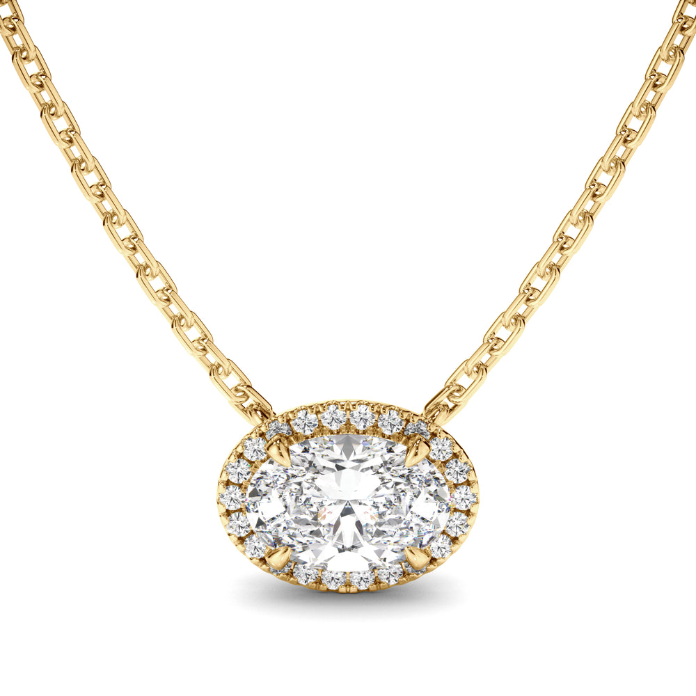 Zora - East West Oval Cut Diamond Halo Necklet