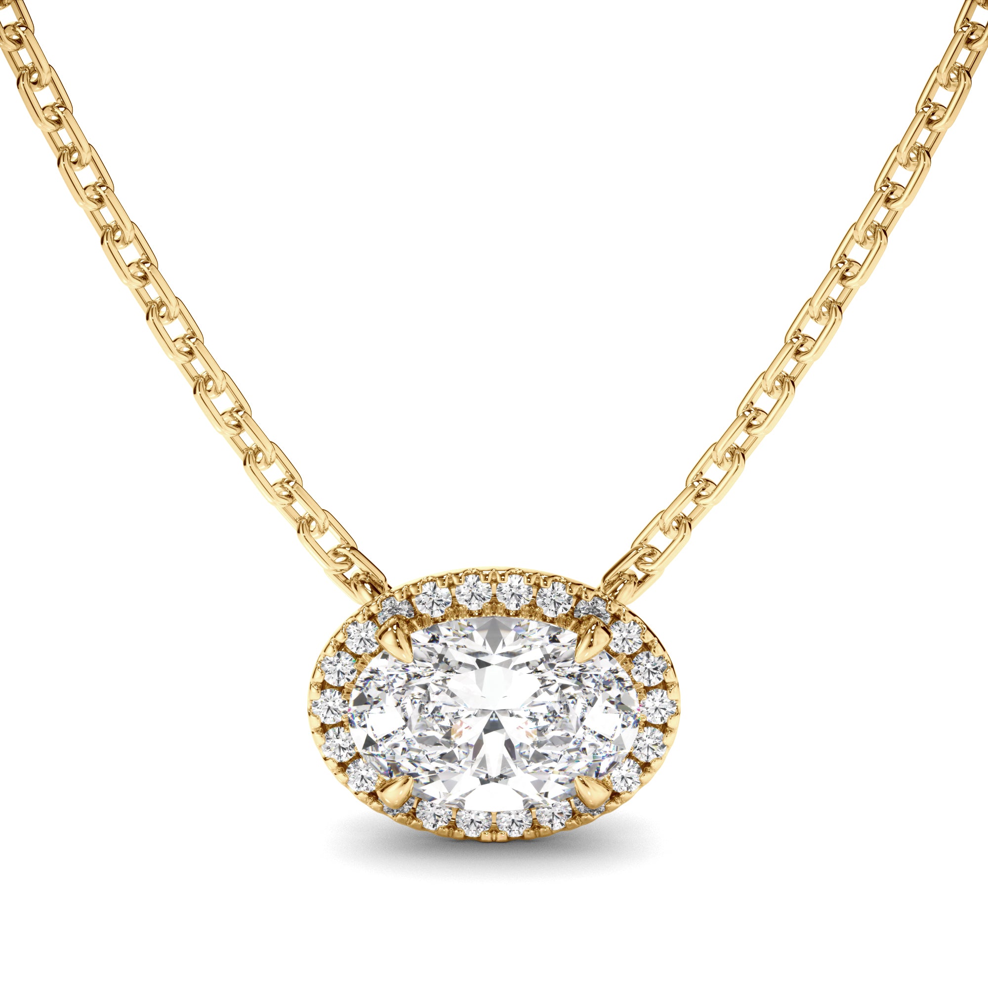 Florence - East West Oval Cut Diamond Halo Necklet