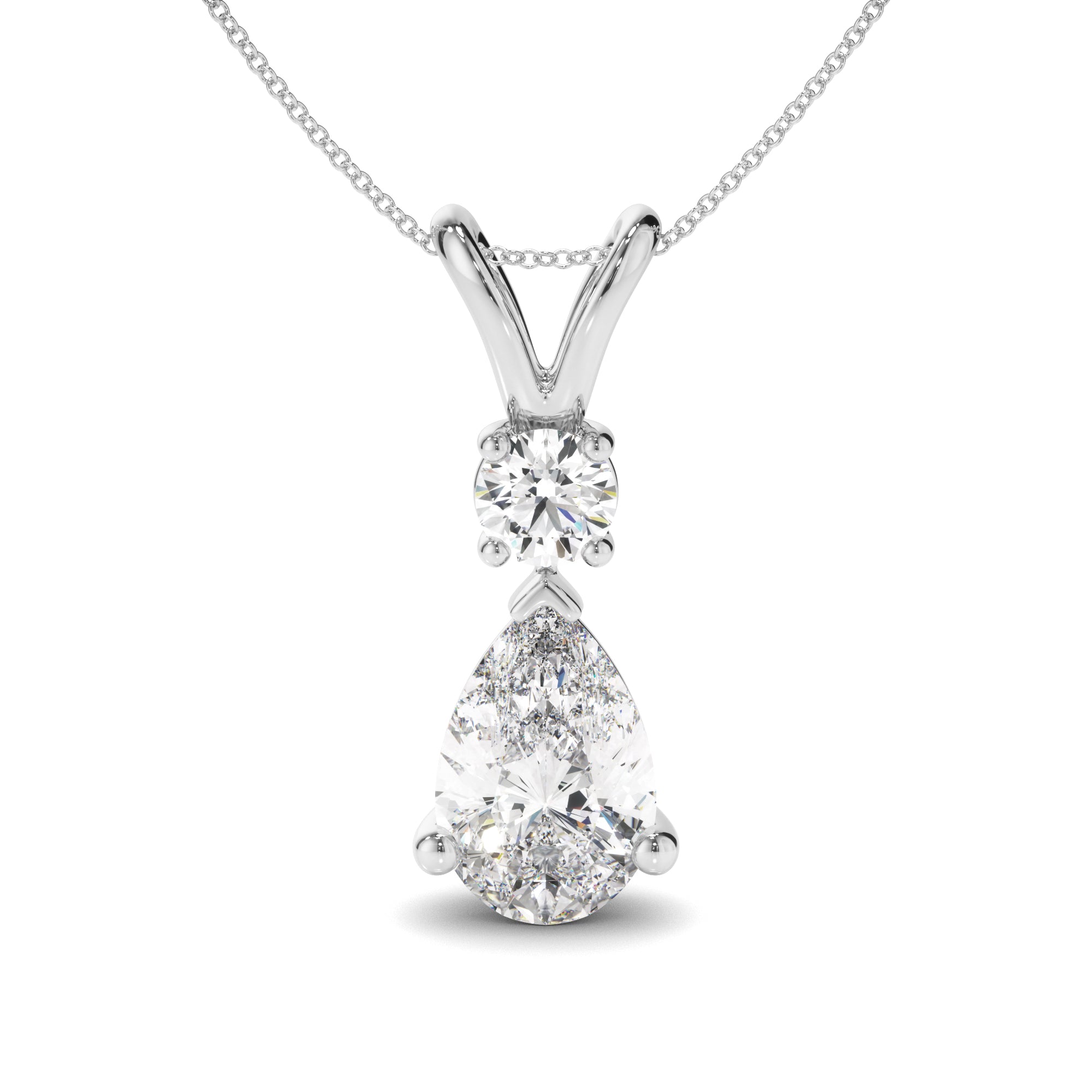 Inez - Pear & Round Brilliant Cut Diamond Drop Pendant