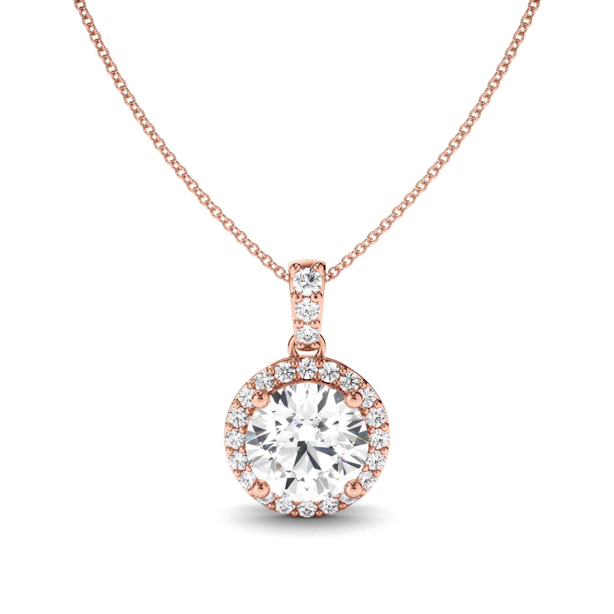 Etta - Round Brilliant Cut Diamond Halo Pendant