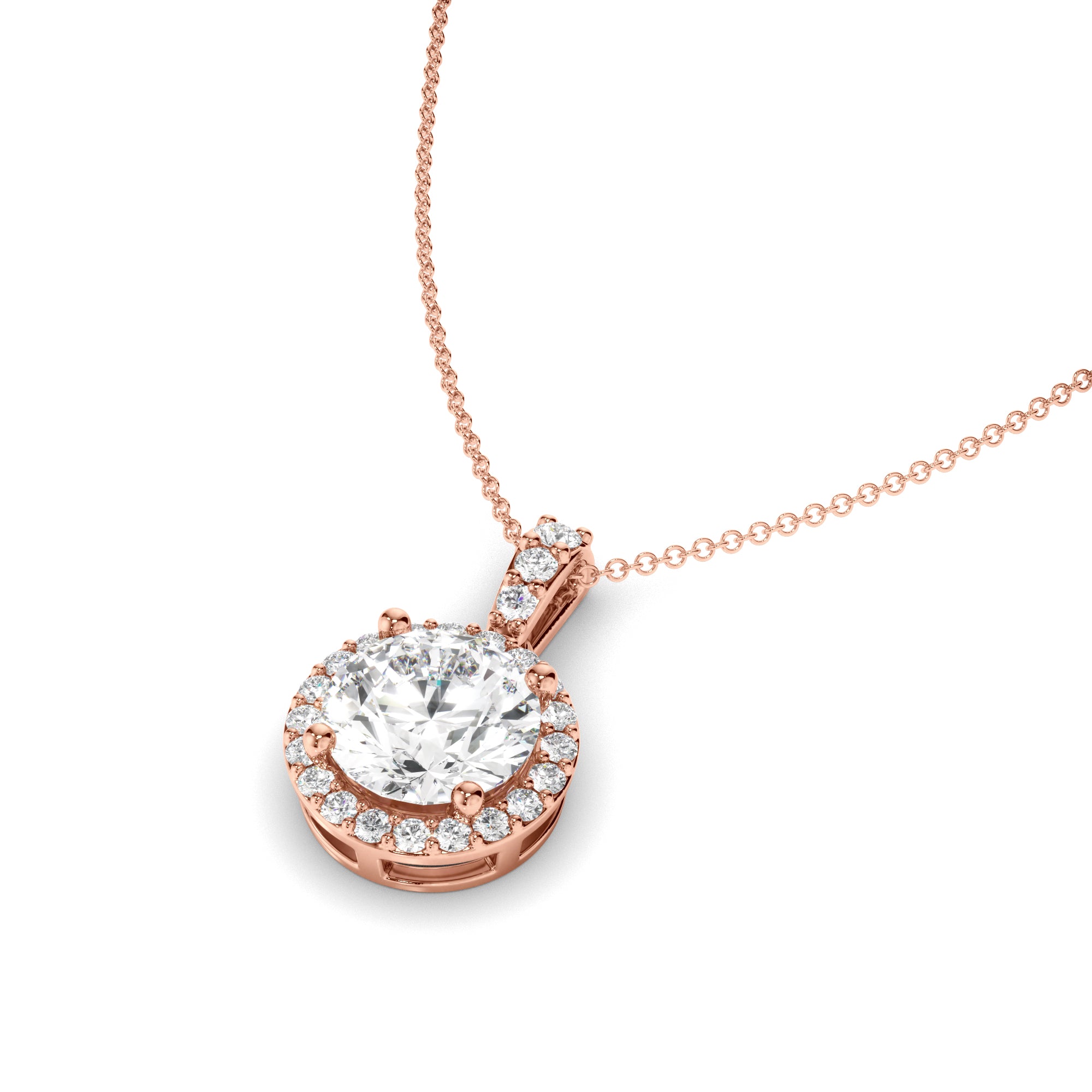 Etta - Round Brilliant Cut Diamond Halo Pendant
