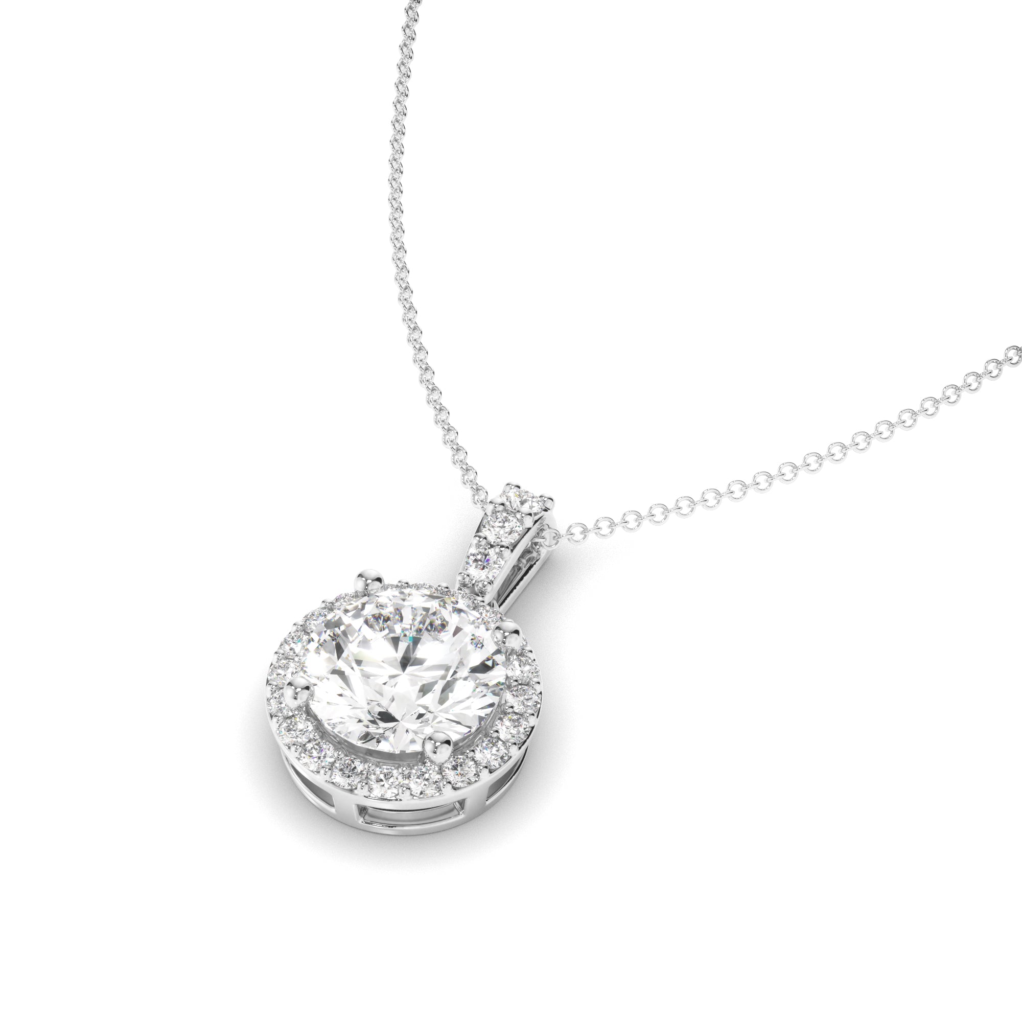 Etta - Round Brilliant Cut Diamond Halo Pendant