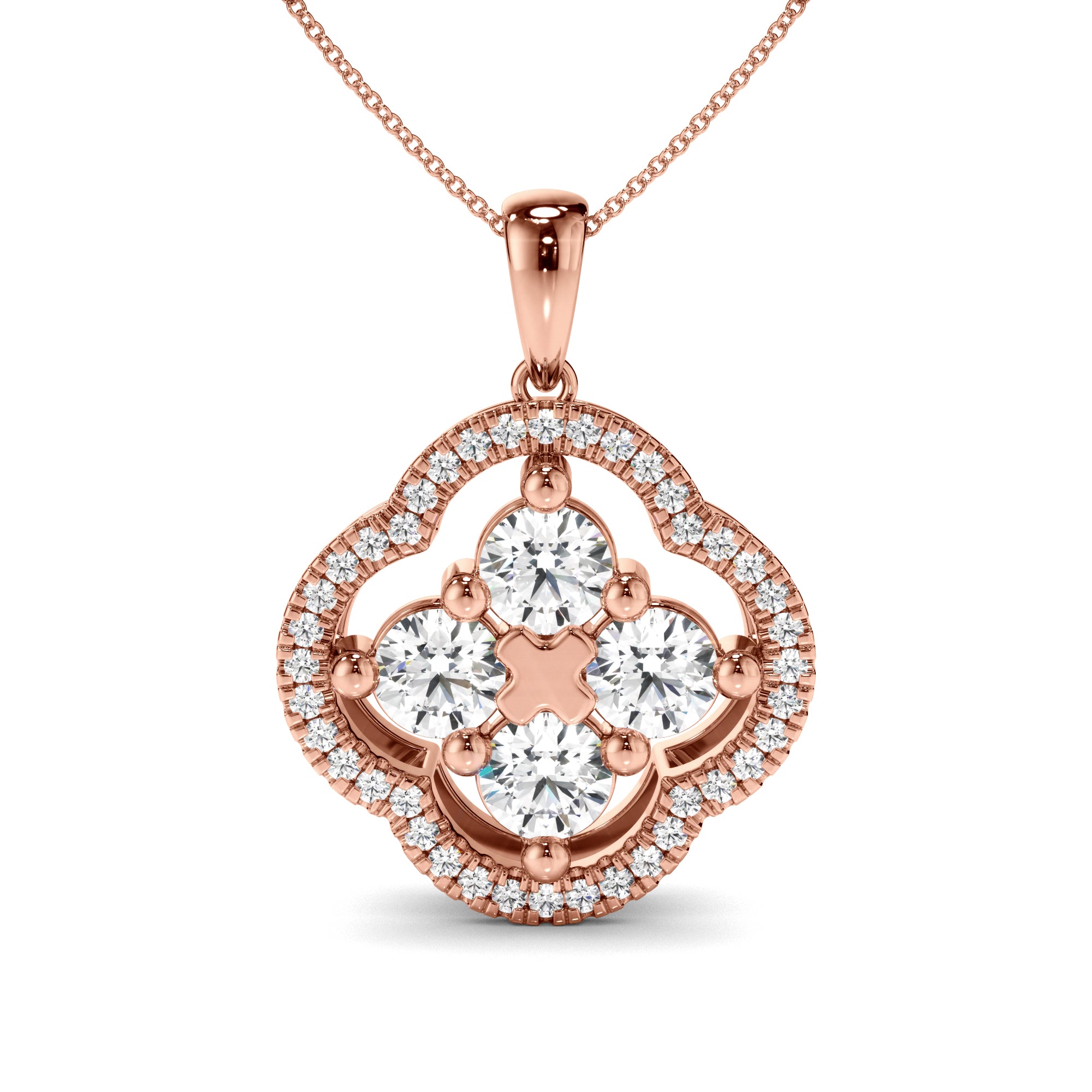 Lucky - Round Brilliant Cut Diamond Clover Pendant