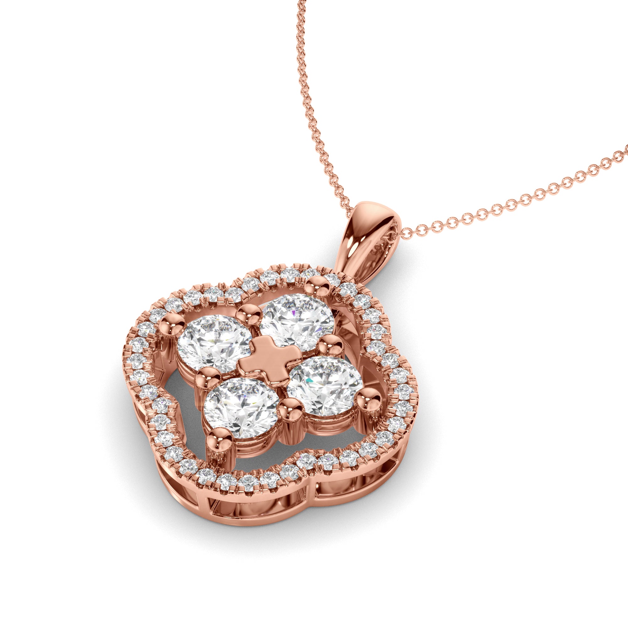 Lucky - Round Brilliant Cut Diamond Clover Pendant